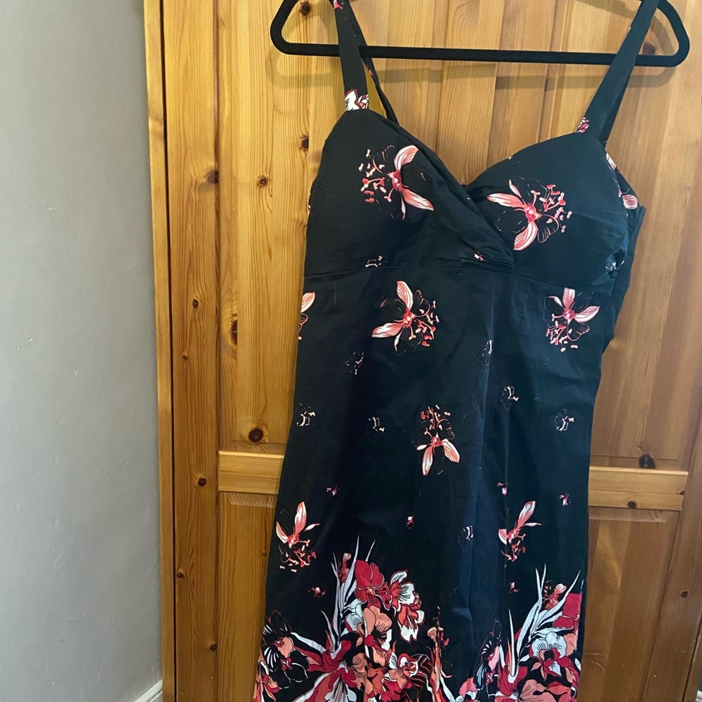 Floral Black Dress with Pink Accents